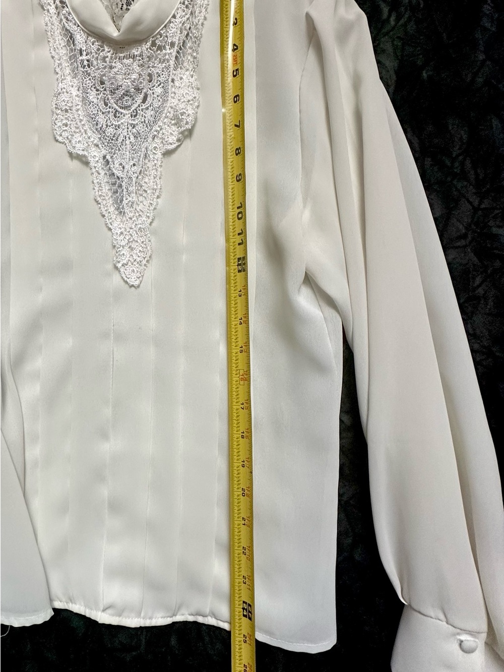 VICTORIAN EDWARDIAN BLOUSE TOP VTG 80s GOTHIC HIGH NECK PLEATED CREAM 12 - Picture 9 of 11